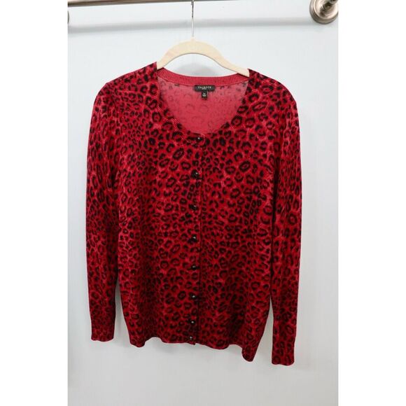 Talbots Sweaters - Talbots Red Leopard Cardigan M